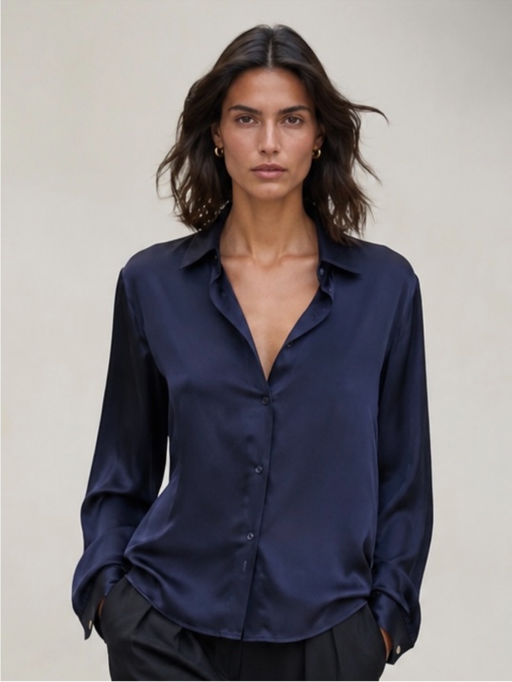 THE KOOPLES 100% Silk Navy Button-Down Blouse NWT Size Small